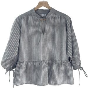 2018 Uniqlo X JW Anderson Linen Cotton Striped 3/4 Sleeve Blouse - Grey - Small